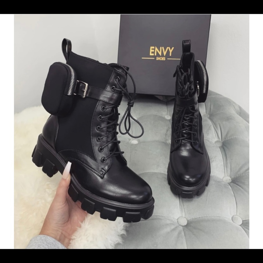 FERNE BLACK PU POCKET BIKER BOOTS